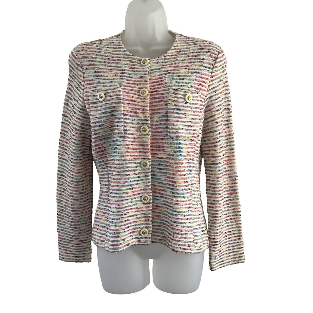 Vintage Worldly Things Styltricot Jacket Womens 8 Textured Knit Multicolor Italy